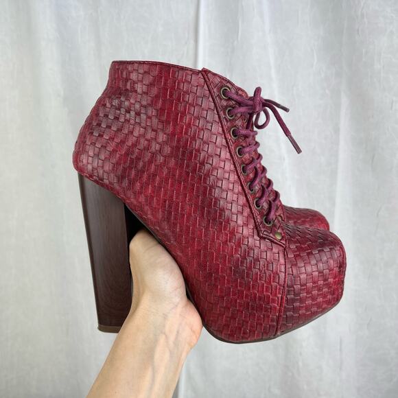 Vintage Brand Dark Red Faux Leather Platform High Heel Ankle Boots Size 6 - Picture 7 of 16